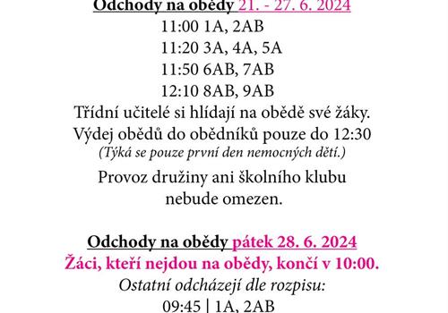 informace pro naše rodiče k posledním dnům školního roku 2024/25